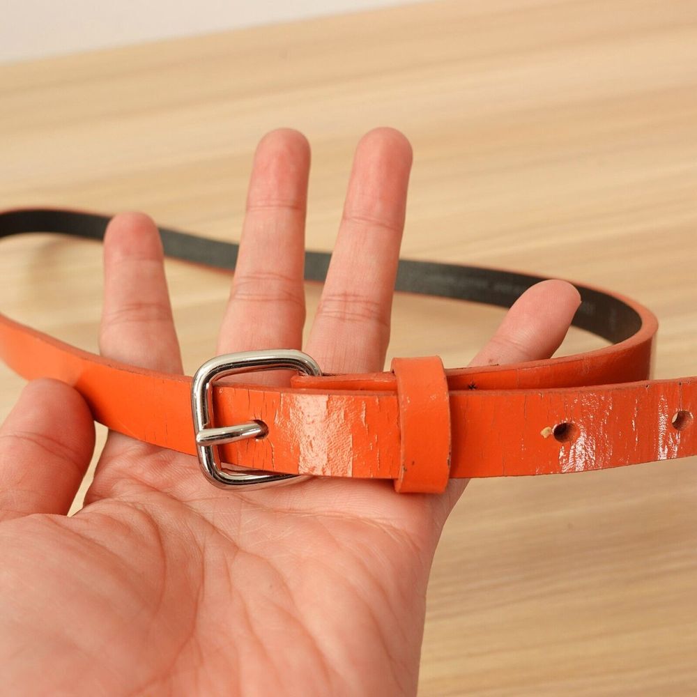 Genuine Orange Leather Belt Womens Small 30 LANDS END Dress Casual Skinny
